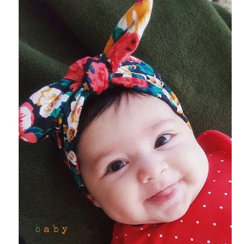 

Cute Baby Print Flower Knotted Hair Bands Rabbit Ears Bow Kids Headband Girls Hairbands Simple Bohemian Fashion Hair Accessories