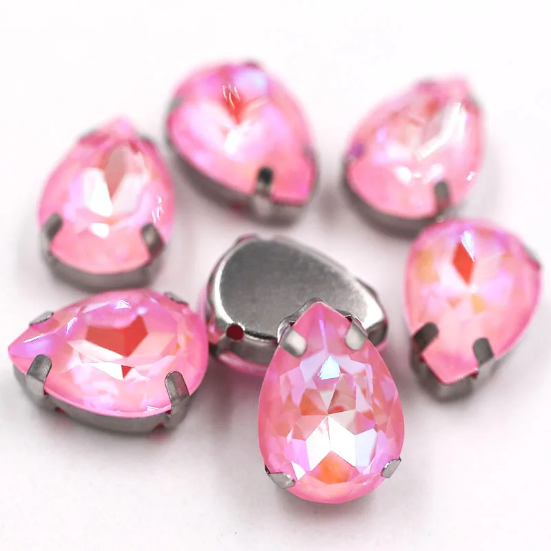 New Teardrop shape Light rose Mocha fluorescence Glass Crystal sewing claws flatback rhinestones for clothing/hair clip/brooch