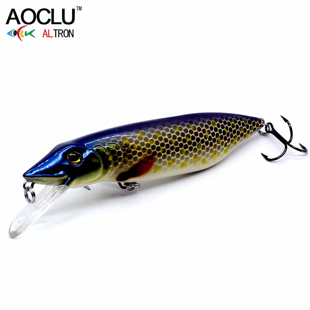 AOCLU Floating Wobbler 110mm 22g Dive 2m Hard Bait Minnow Lure Inshore Rock Beach Pike Bass Fishing Rattle Easy Cast VMC Hook