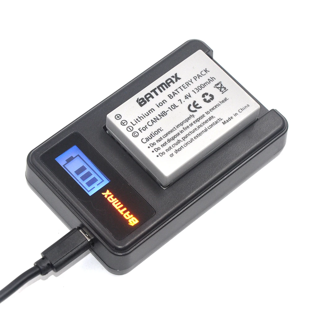 1Pcs NB-10L NB10L NB 10L Digital Battery Pack +LCD USB Charger for Canon G1X G15 G16 SX40HS SX50HS SX60HS SX40 SX50 SX60 HS