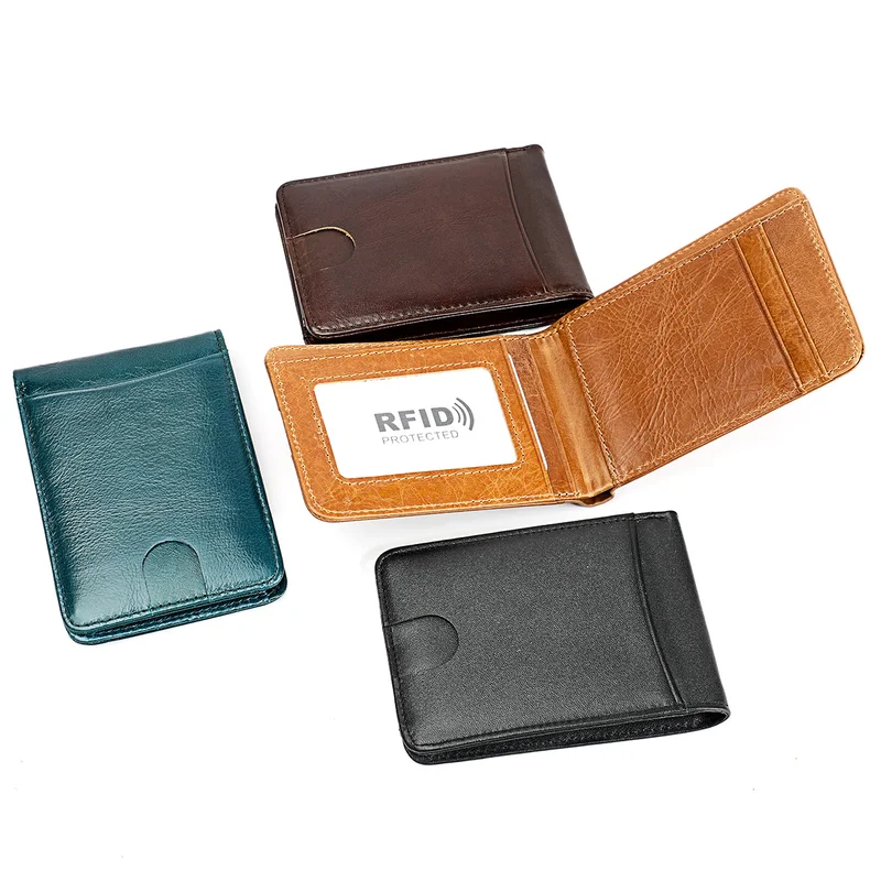 

RFID Blocking Genuine Leather Short Man Wallet Mini Women Money Bag Cowhide Men's Credit Card Holder Small Purse For Male