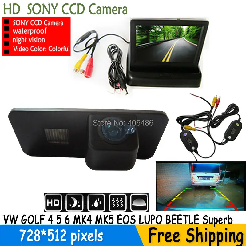 FOR SONY CCD HD Car Rear View Camera + foldable Monitor For VW GOLF 4 5 6 MK4 MK5 EOS LUPO BEETLE PASSAT PHAETON SCIROCCO Superb