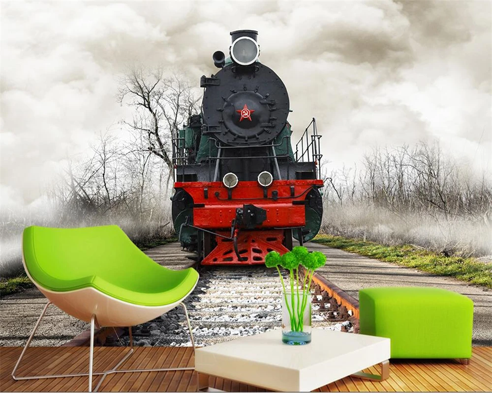 Beibehang – papier peint 3 d sur mesure pour mur derrière TV, Vintage, Train, chemin de fer, Bar, café, salon