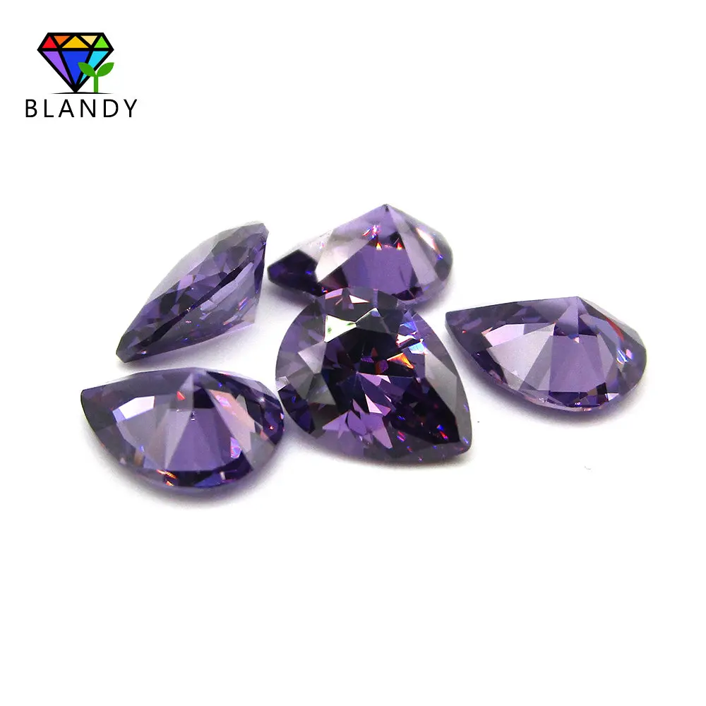 Free Shipping 2x3~13x18mm 5A Pear Cut Amethystine CZ Stone Synthetic Gems Purple Red Cubic Zirconia For DIY Jewellery