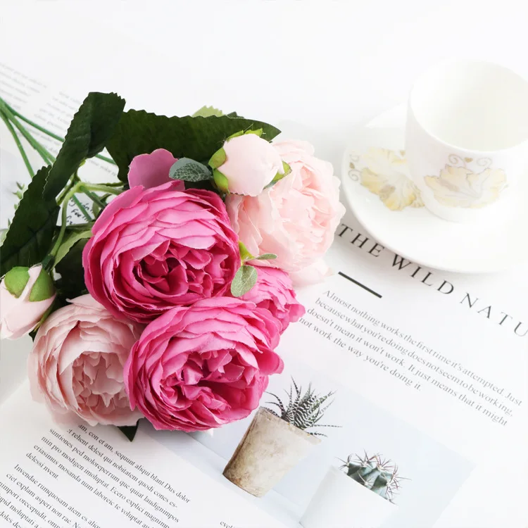 1 Bundle Silk Pfingstrose Bouquet Hause Dekoration Zubehör Hochzeit Sammelalbum Gefälschte Pflanzen Diy Pompons Künstliche Rosen Blumen – Detail 11