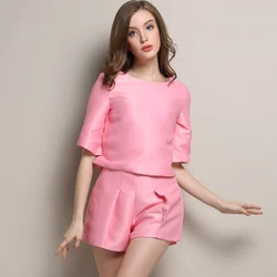 Female XL crop top and shorts set vestido 2019 elegant 2 piece set high quality women's clothing trouser suit Only Yellow OM166