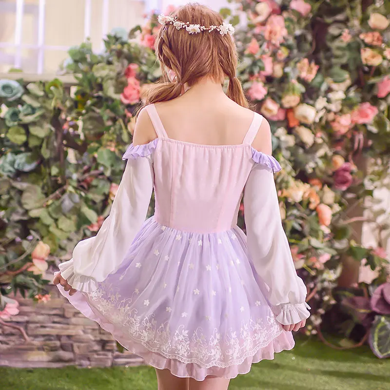 Princess sweet lolita dress Candy rain exclusive design sweet butterfly color Chiffon strapless dress Princess female C16AB6042