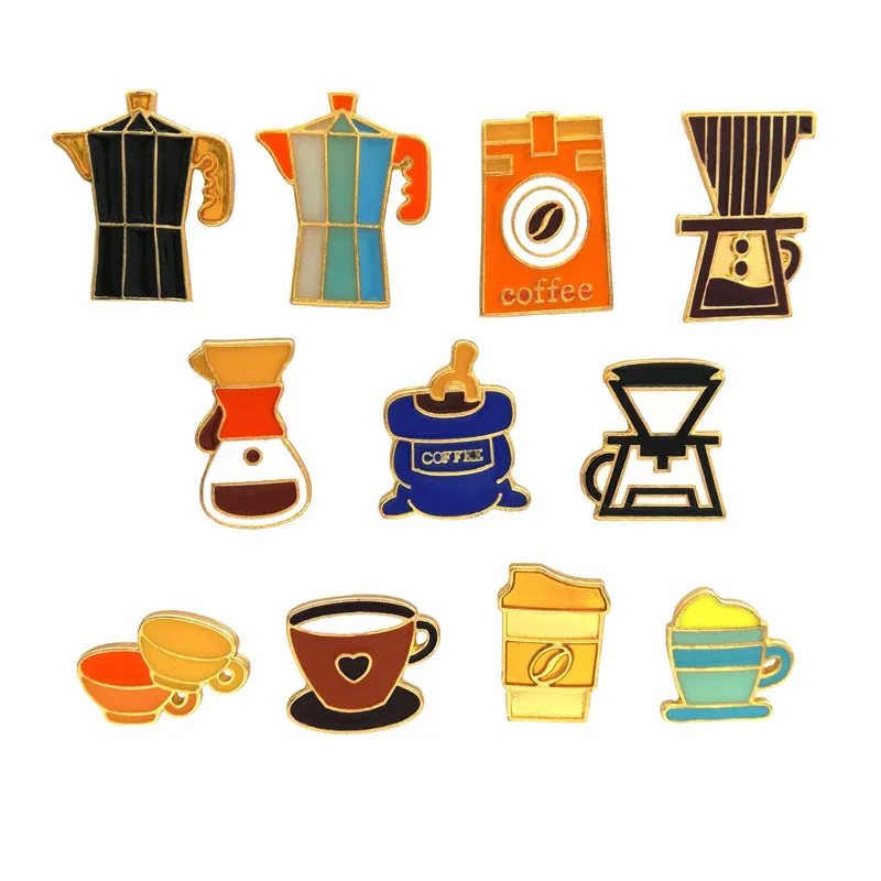 11pcs/lot Barista Brooch Retro Coffee Machine Coffee Maker Cup Commemorative Badge Birthday Gift Metal Drip Broochs Accessories