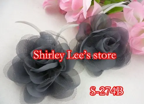 Wholesale -- 72 X FASHION 10CM Gray BROOCH ROSE FEATHER FLOWER BACKSIDE HAVE PIN (S-274B),CORSAGE*FREE SHIPPING BY EMS*