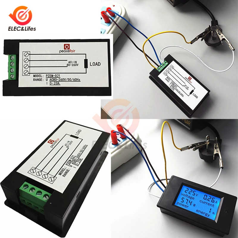 Digital Voltmeter Ammeter Wattmeter AC 80V-260V DC 6.5-100V 20A/50A/100A Amp Volt Voltage Current Energy Meter Tester CT Coil