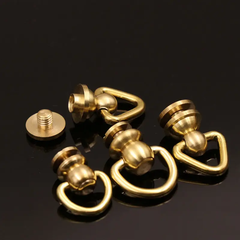 10Pcs Brass Ball Post Studs Rivet with D ring Screwback Round Head Nail Spots Swivel 360 Rotate Head Spikes Leather Craft DIY