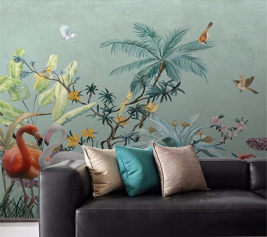 wellyu Custom wallpaper papel de parede Medieval hand drawn tropical rainforest flowers and birds background wall painting