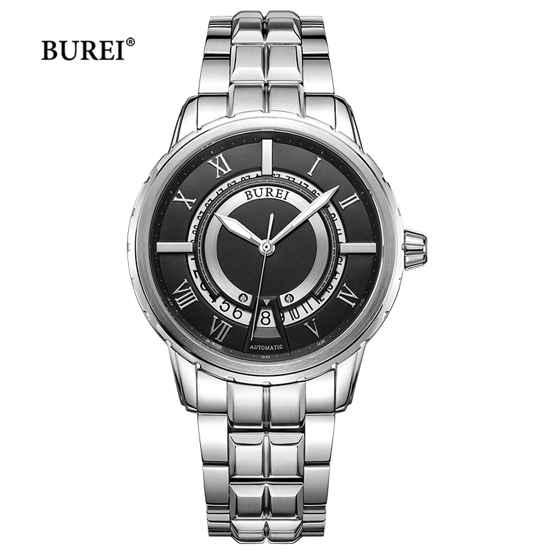 BUREI Brand Gold Silver Automatic Watches Mens Luxury Waterproof NH35 Movement Mechanical Wristwatch Clock for Men Reloj Hombre