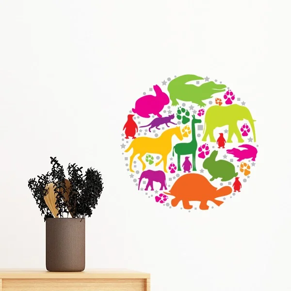 

Round Shape Design Colourful Animals Removable Wall Sticker Art Decals Mural DIY Wallpaper for Room Decal