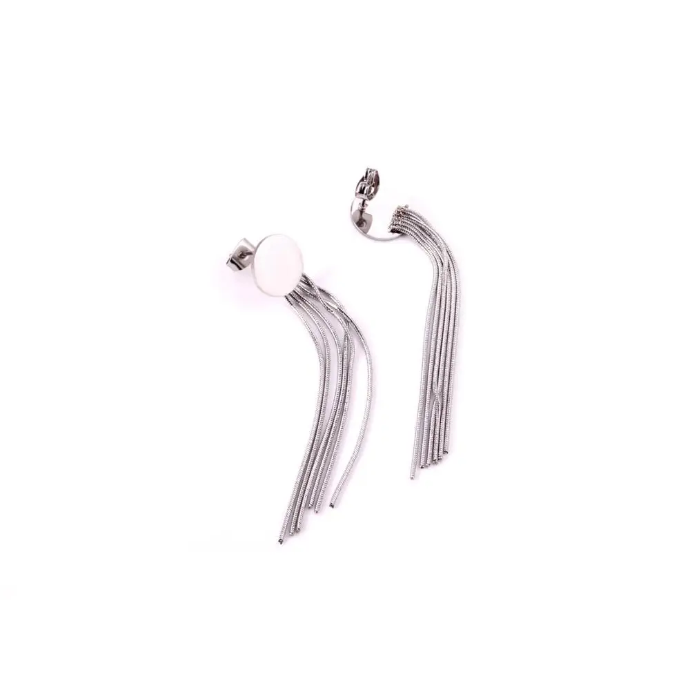 LUXUSTEEL Long Tassel Chain Earrings Office Style Drop Earring Women Accessories Stainless Steel Push Back Jewelry