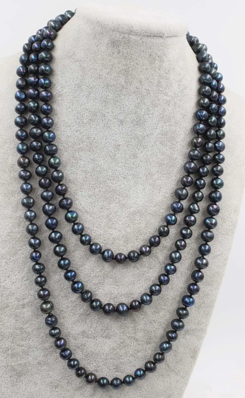 wow! freshwater pearl  black near round 8-9mm necklace  80\