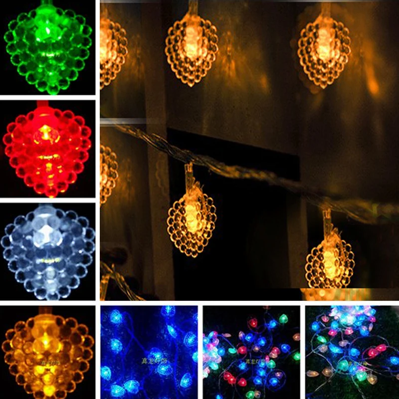 

35pcs/set 10m 50leds curtian light AC220V/110V decoration light for wedding indoor Heart led string light with end plug