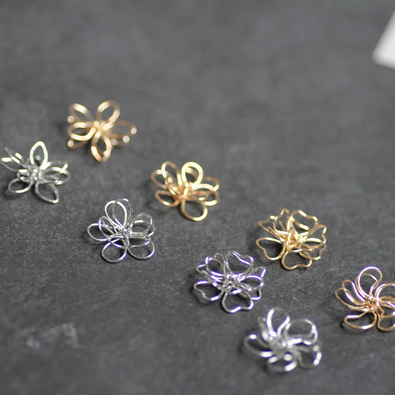 50pcs 15mm Gold/silver color wire flower Charms handmade flower Pendants For DIY Earring Jewelry Making Earrings Accessories