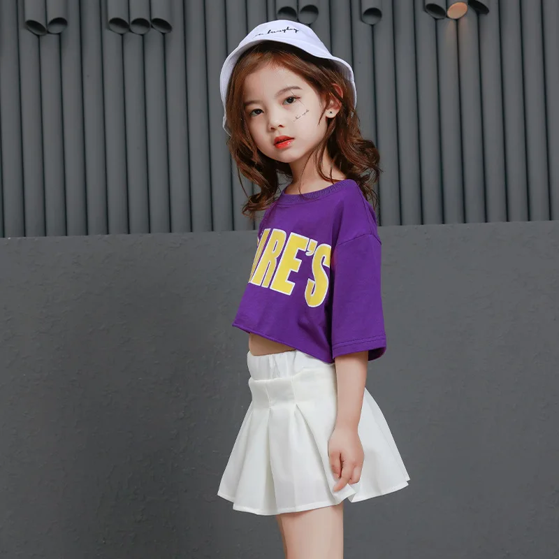 Kid Hip Hop Clothing Sweatshirt Cropped Tops Cute White Skirt Girls Ballroom Dance Costume Jazz Dancing Clothes Street Wear