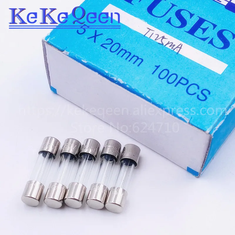 100pcs/lot 5*20mm 0.125A 250V Slow Fuse 5*20 T0.125A T125mA 250V Glass Fuse 5mm*20mm