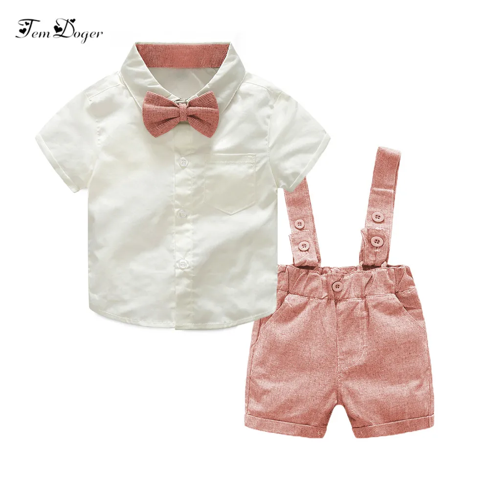 

Tem Doger Newborn Boy Clothes 2018 Summer Baby Clothing Sets Tie Shirts+Overalls 2PCS Gentlemen Outfits Set Infant Boy Clothing