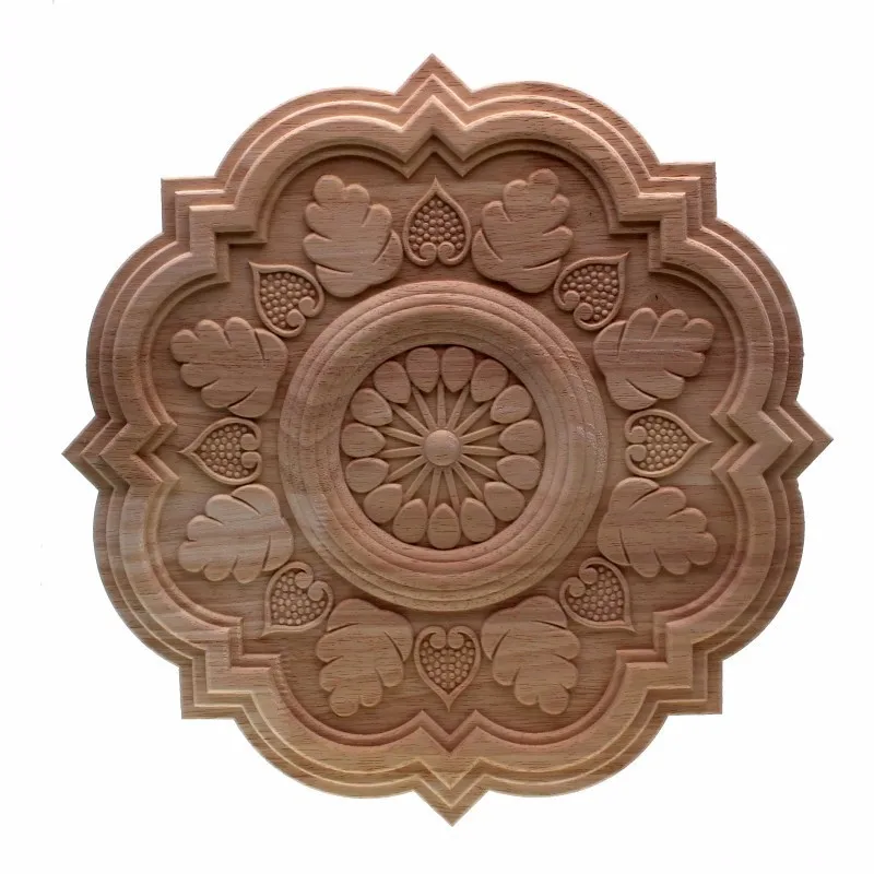 

RUNBAZEF Circular Carving Natural Wood Appliques Furniture Cabinet Unpainted Wooden Mouldings Decal Decorative Figurines Craft