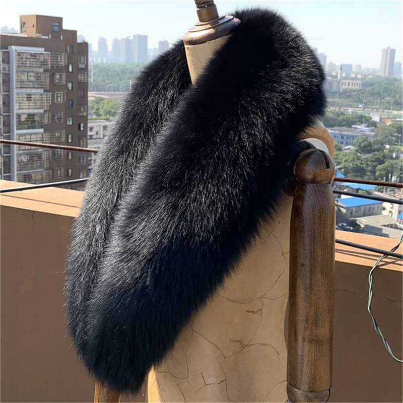 Winter 100% Black Real Fox Fur Collar Women Natural Fox fur Scarf Shawl Collars Wraps Neck Warm Fur Scarves Female