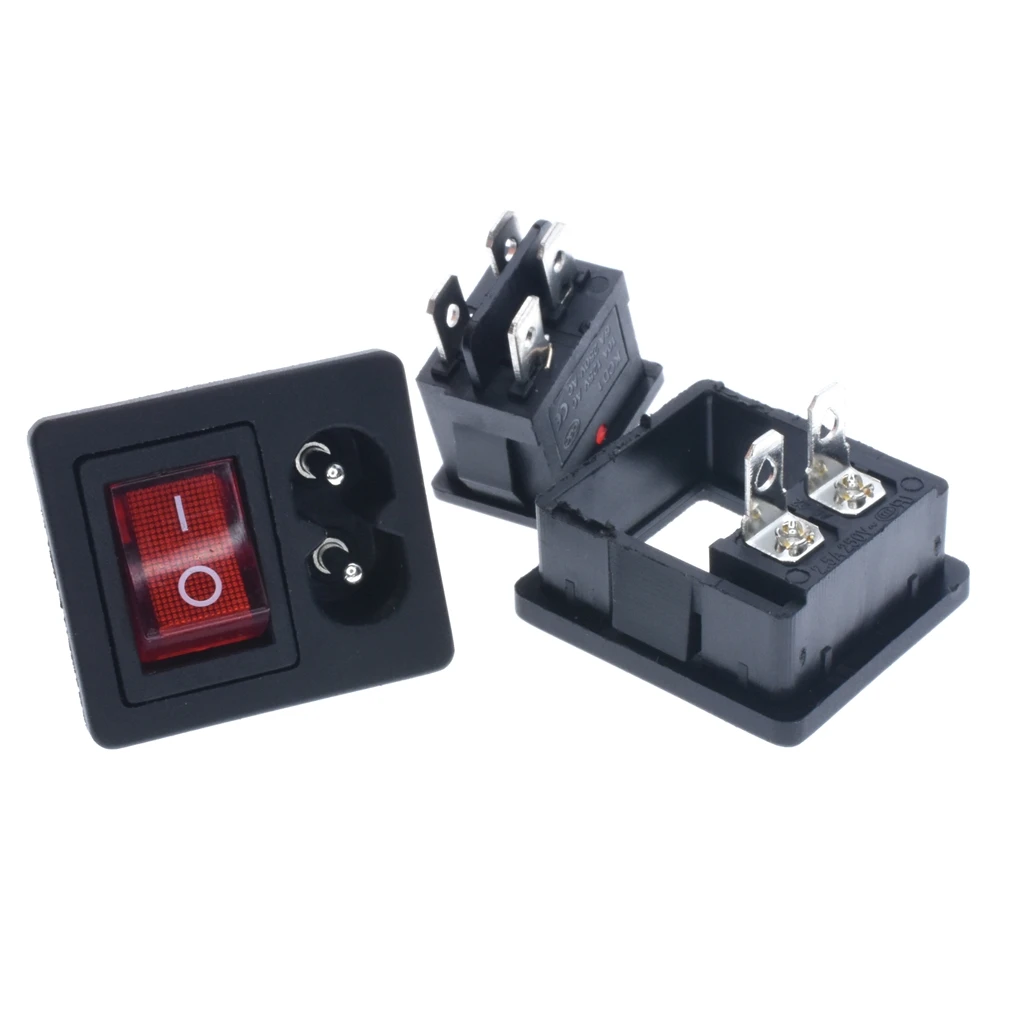 AC 2.5A 250V IEC 320 C8 Power Cord Inlet Socket receptacle With ON-OFF Red Light Rocker Switch for Computer Amplifier AC-5