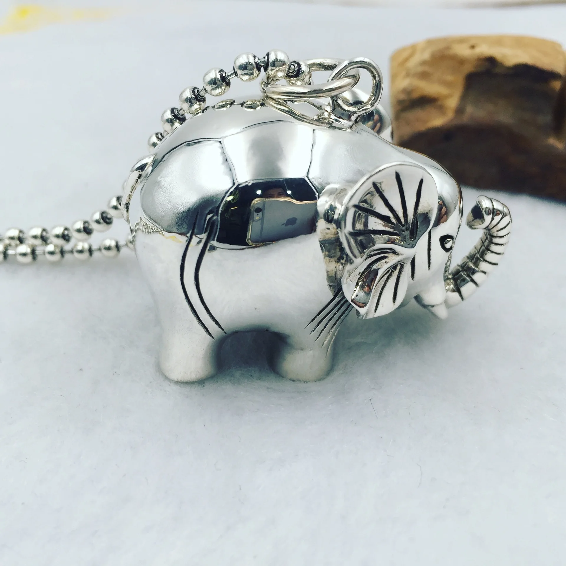 S925 Pure Silver Elephant intime smooth silver pendant male and female silver pendant