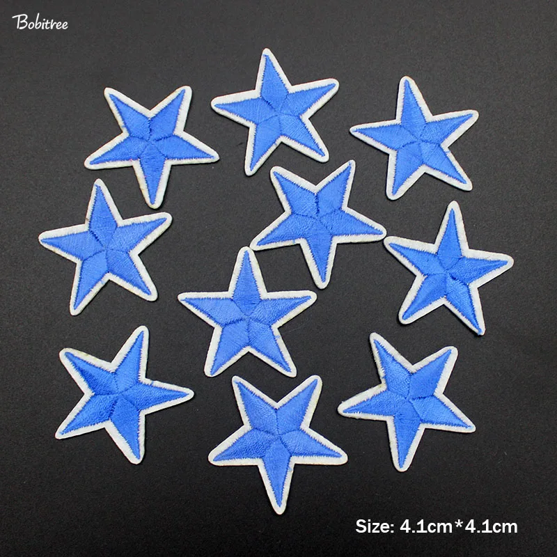 10 pcs Blue Stars Small Applique Ironing Patches Embroidered Stickers for Clothes Sewing Cloth Decoration DIY Acessories