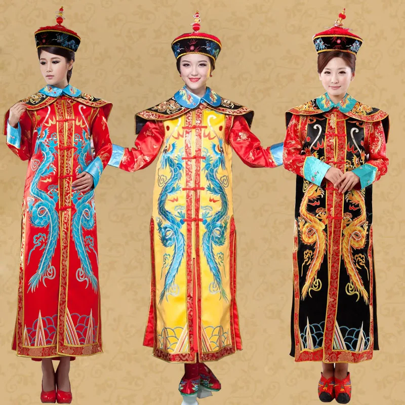 Qing Dynasty Dragon Robe Dress Chinese Empress Traditional Costume Ancient China Qing Manchu Queen princess Royal clothing