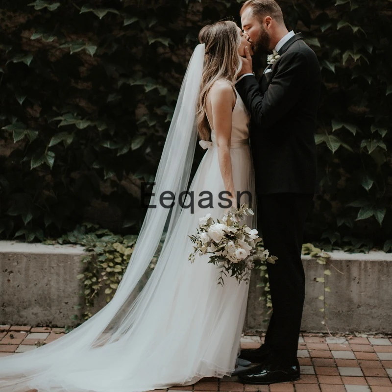 Vestido de novia de sirena con Espalda descubierta, traje de novia de cola de tul desmontable, Sexy, bohemio