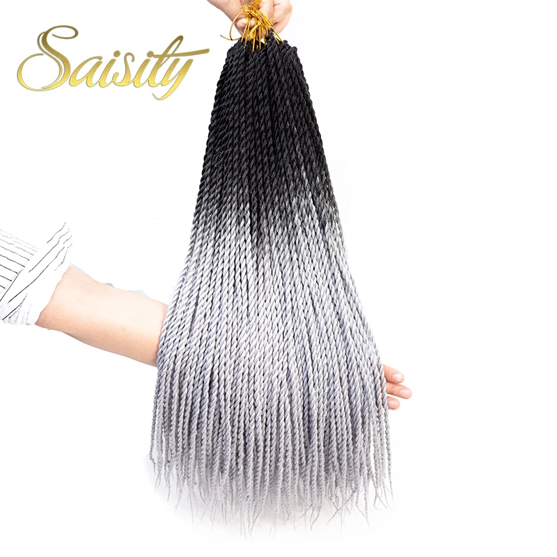 Saisity 24 inch Synthetic Ombre Senegalese Twist Hair Crochet braids 20 Roots/pack Braiding Hair for Women grey,pink,brown