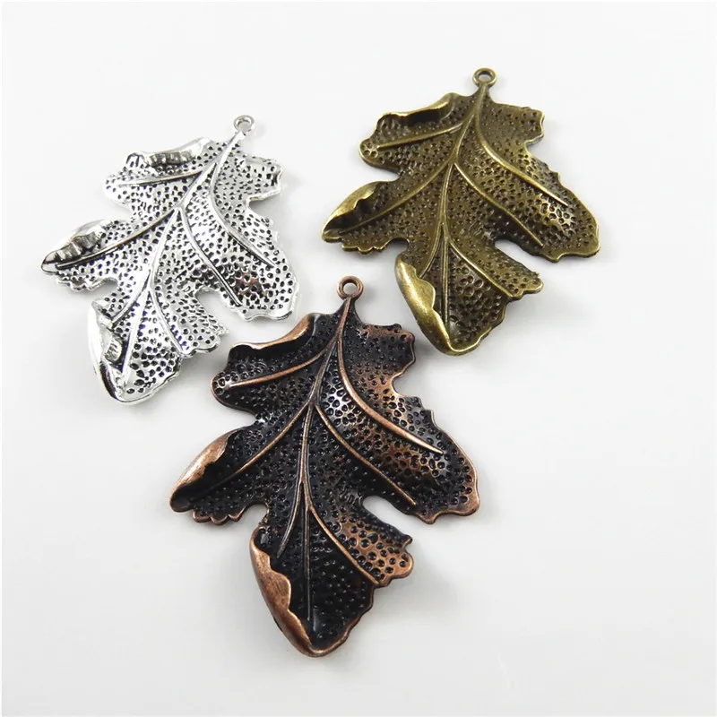 Julie Wange 3PCS Vintage Big Leaves Shape Charms Mixed Antique Colors Necklace Findings Jewelry Making Accessory