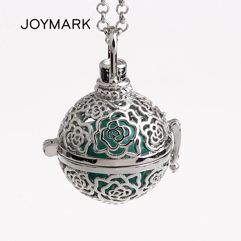 JOYMARK 5pcs/lot Rose Flower Hollow Cage Mexican Chime Magic Box Music Sound Bell Ball Pendant Women Pregnancy Necklaces HCPN53