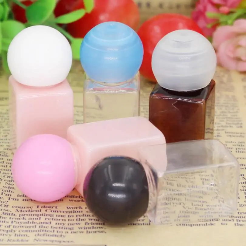 

10ML Screw Cap Bottle With Sphere shape Cap, Empty Square PET Liquid Lotion Bottles Essential Oil Bottle