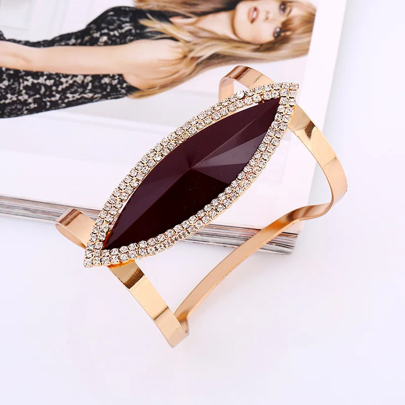 DIEZI Fashion Metal Rhinestone Bangles Women Trendy Resin Crystal Bracelet Smooth Wide Opening Adjustable Bangle 2019 New