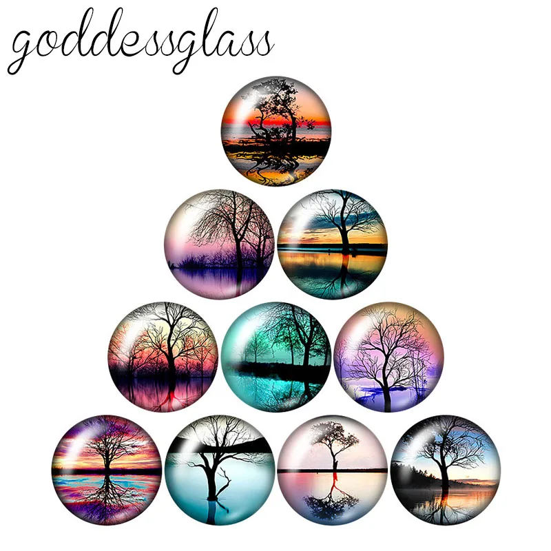 Trees in the lake Beauty Lift tree 10pcs 12mm/18mm/20mm/25mm Round photo glass cabochon demo flat back Making findings