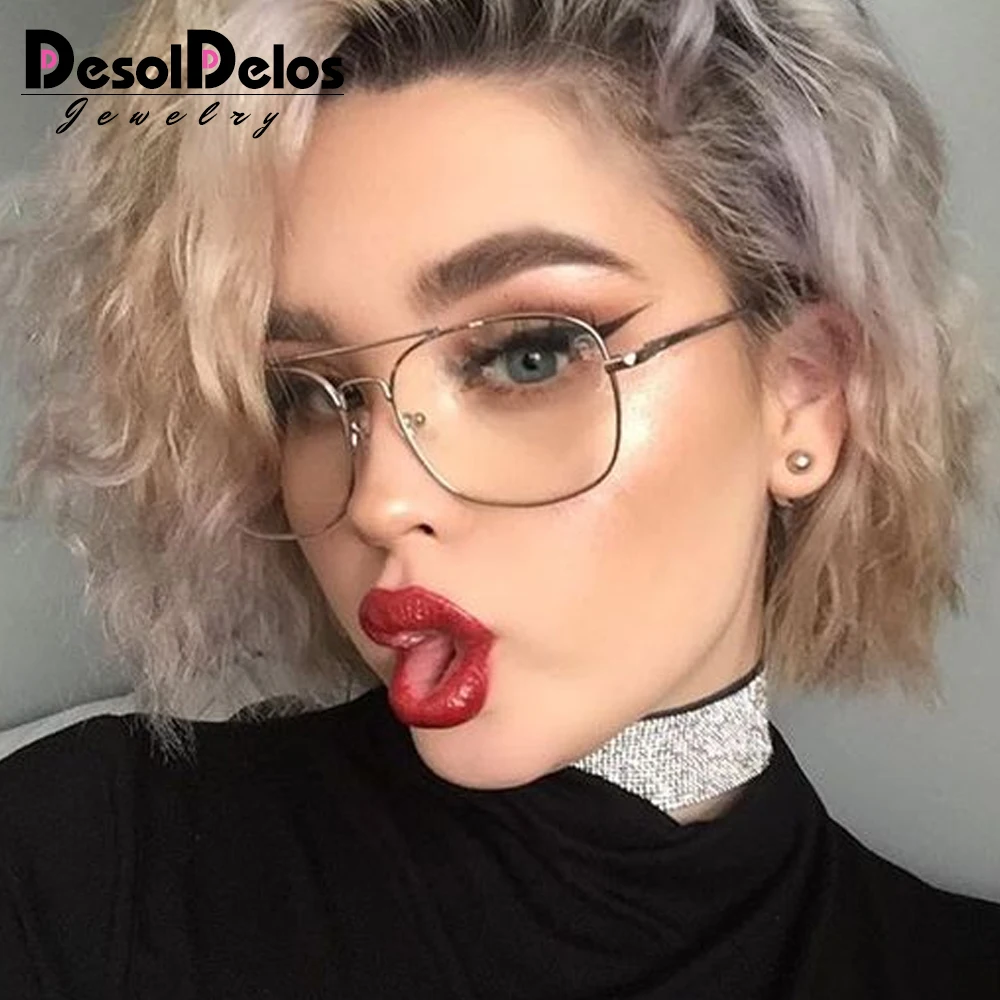 DesolDelos Vintage Gold Metal Frame Eyeglasses Mens Womens Sun glasses Retro Square Optical Lens Eyewear Nerd Clear Lens Glasses