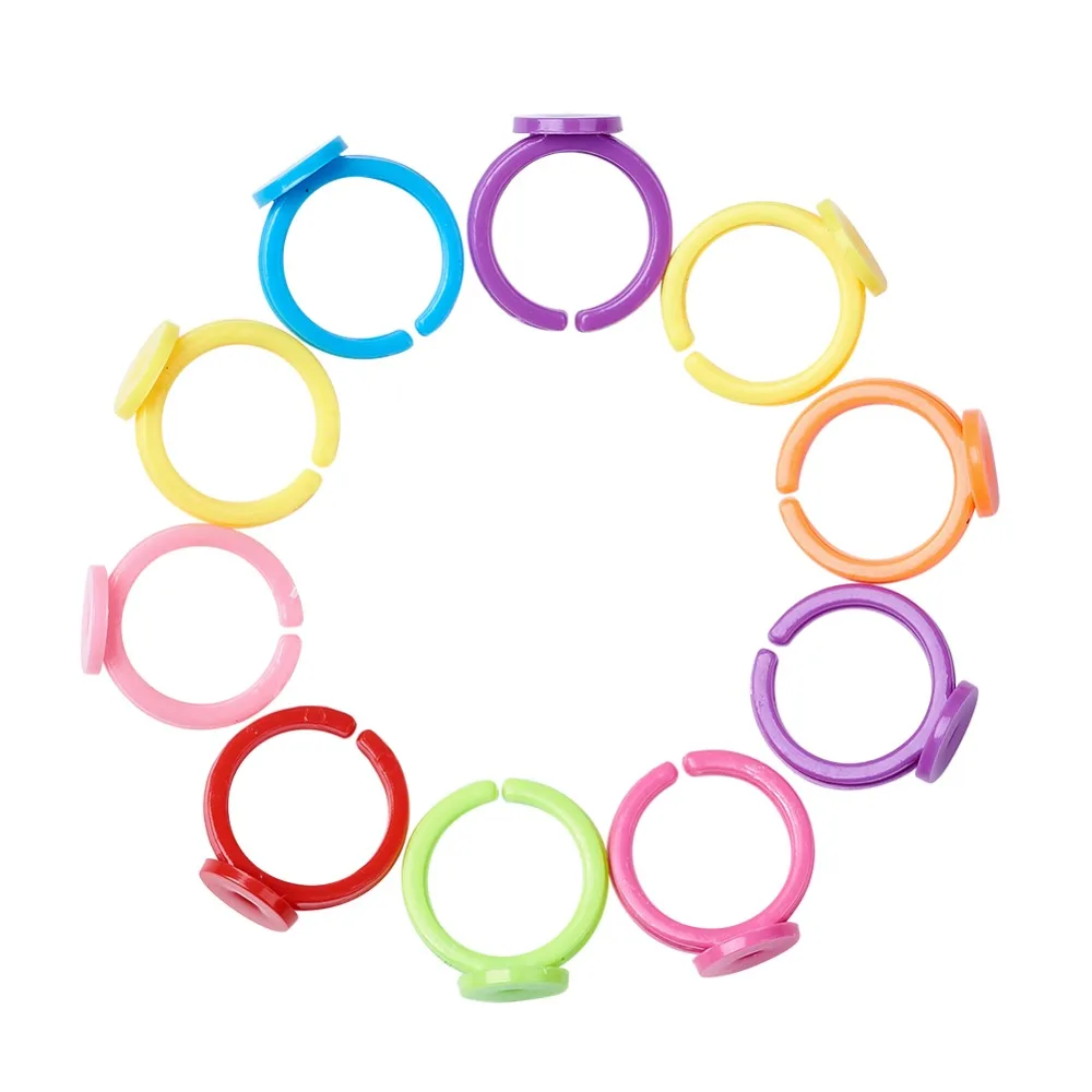 100pc Adjustable Colorful Acrylic Ring Jewelry Making DIY Children Components, for Kids, Mixed Color, 14mm, Tray: 9mm F60