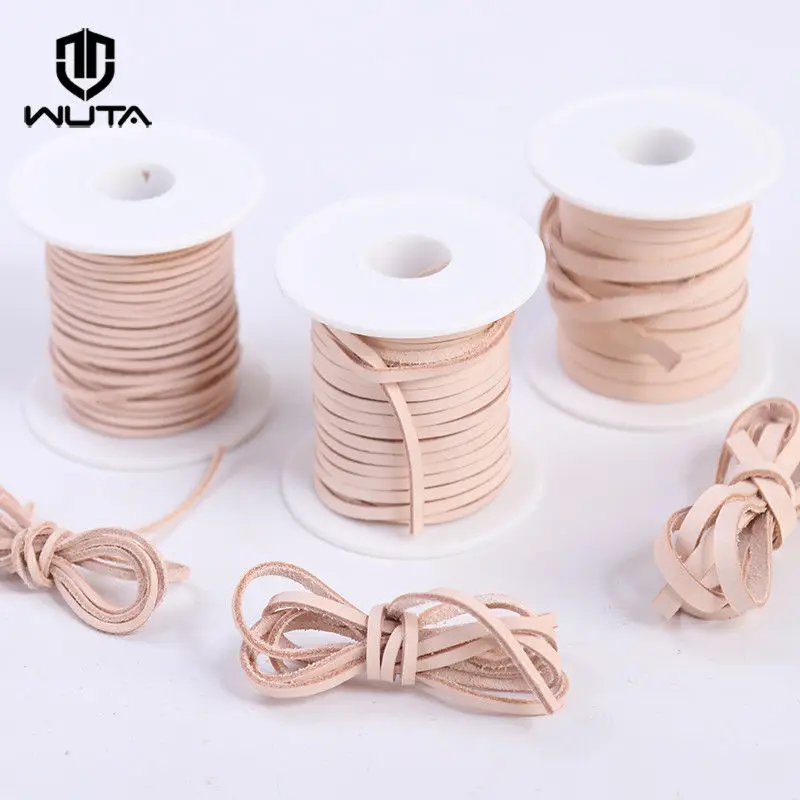 WUTA 100% Genuine Leather Cord Flat Natural Veg -tan Leather Rope  2/3/5mm Lace String Bracelet Jewelry Woven Ropes Necklace DIY