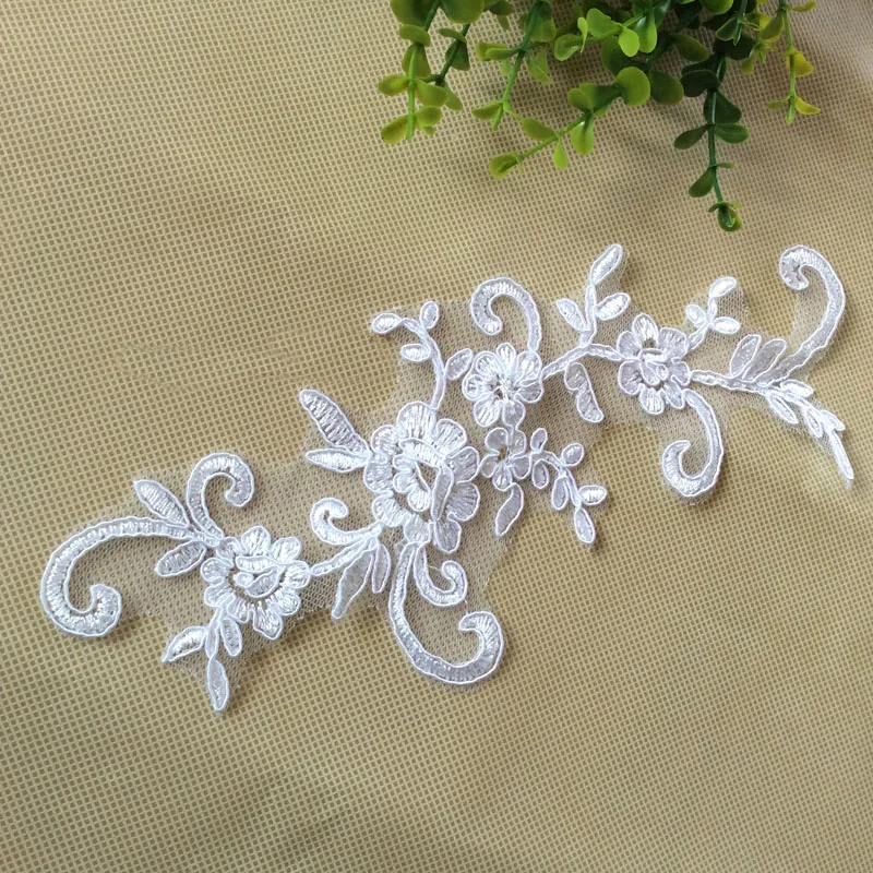 6PC 25*9cm Weiß Brautkleider Spitze Applikation Zubehör Stickerei Spitze Applikation Stoff DIY Spitzenbesatz – Detail 7