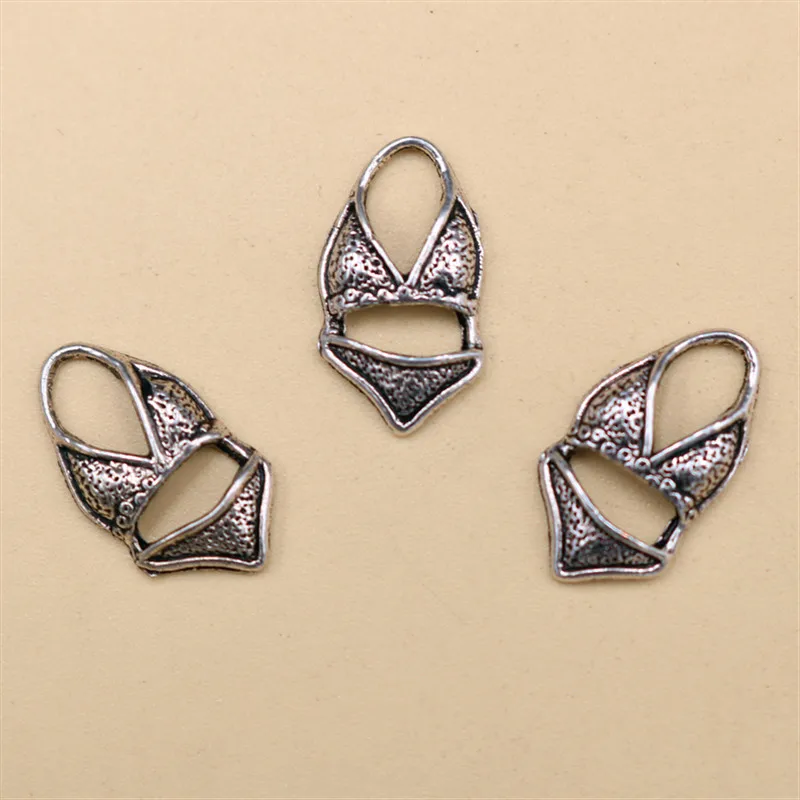 15pcs Silver Plated Mini ladies three-point Swimsuit Charm Alloy Pendant Hip hop Bracelet key Chain DIY Metal Jewelry Findings