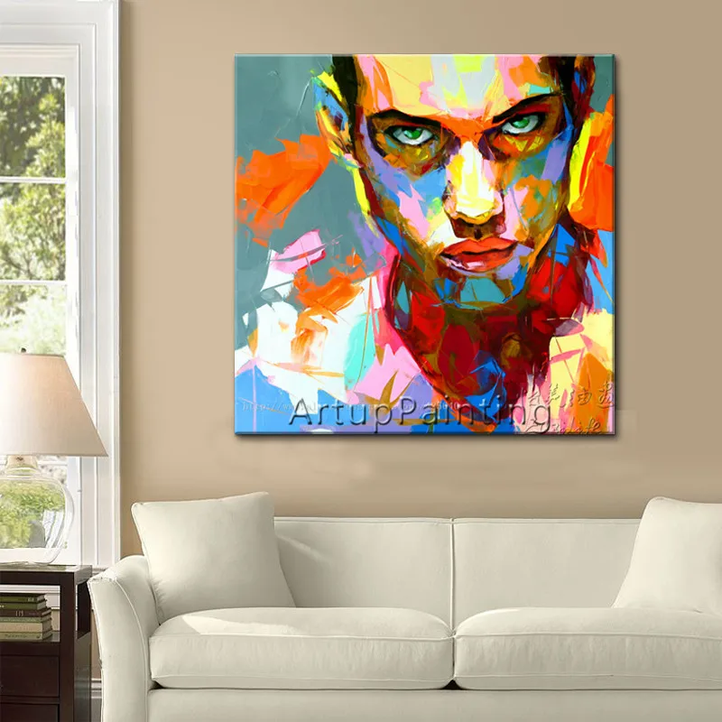 Palette knife face painting portrait oil painting Impasto figure on canvas Hand painted Francoise Nielly man face art for decor