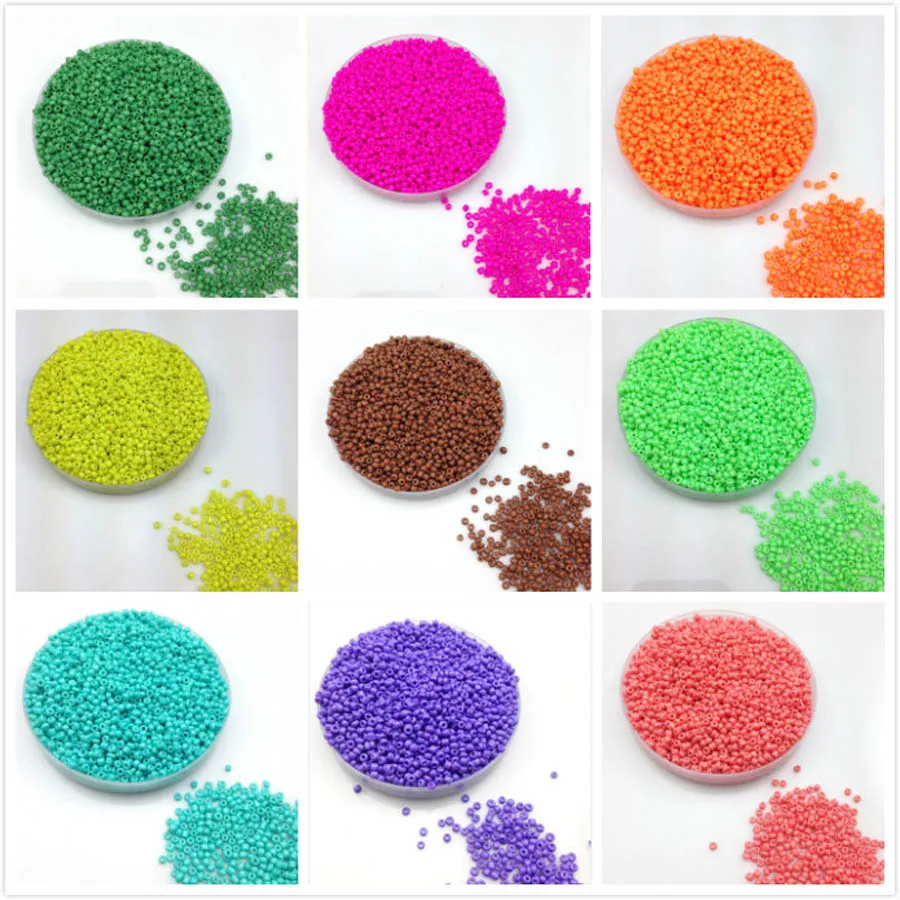 16g 1000szt 2mm Okrągłe koraliki do odzieży w kolorze neonowym Luźne koraliki dystansowe Cezch Szklane koraliki Ręcznie robiona biżuteria DIY Making Bead LS2M