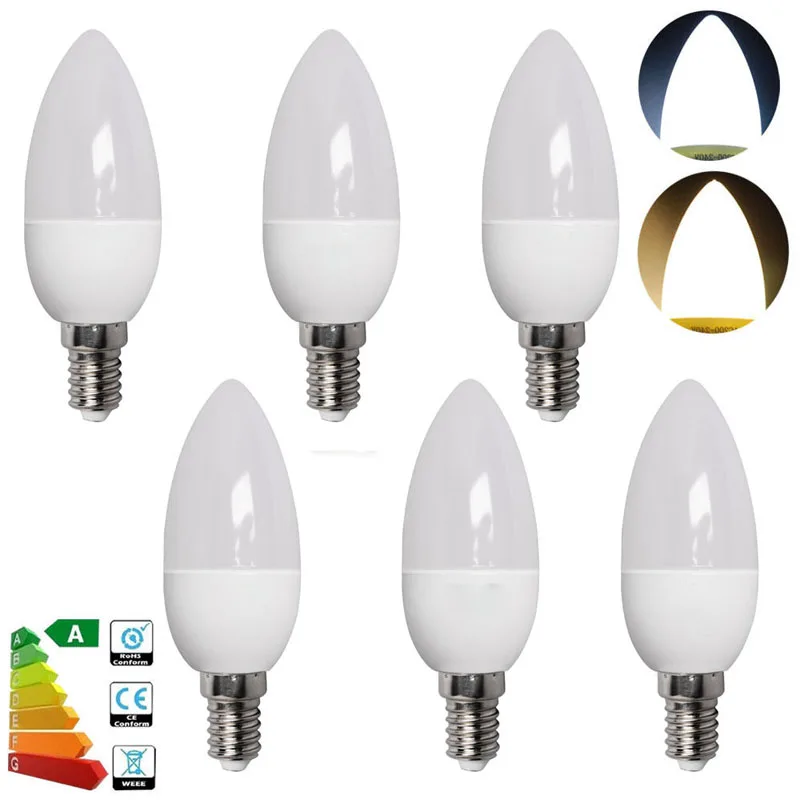 6 pz E14 E27 E12 B15 B22 LED lampadine a candela 8W 5W 7W 3W AC110-240V dimmerabile Edison lampadario a vite lampada bianco freddo bianco caldo