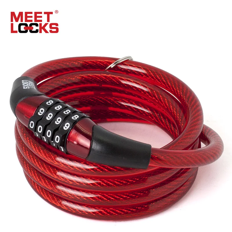 MEETLOCKS Coiled Combination Cable Bike Lock Dia.6x1200mm(L) & 8x1200mm(L)  Red Color Mini Bicycle Lock Security Bicycle
