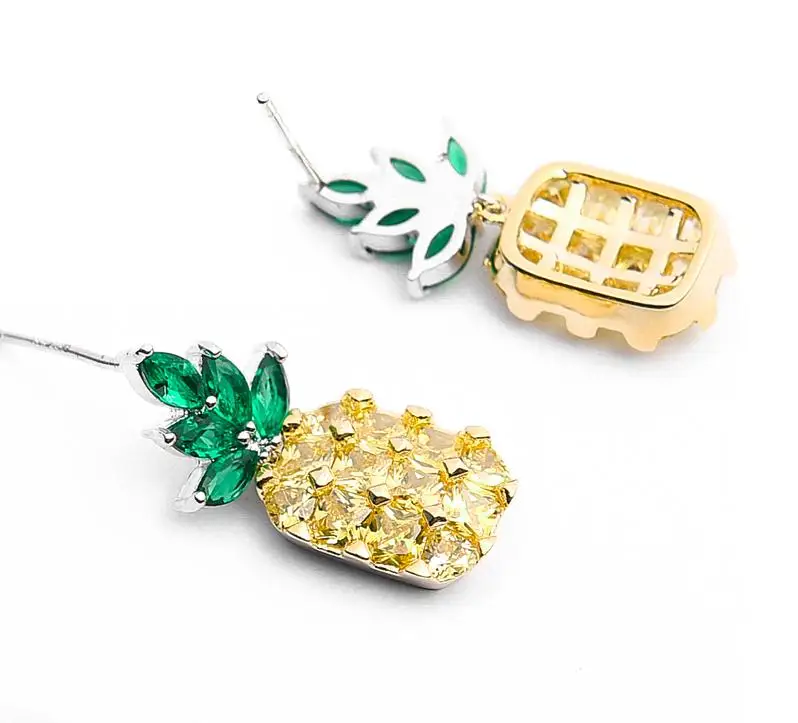 Elegante Ananas Obst Glänzende CZ Zirkon 925 Silber Nadel Weibliche Ohrstecker Großhandel Schmuck Frauen Valentinstag Geschenke – Detail 7