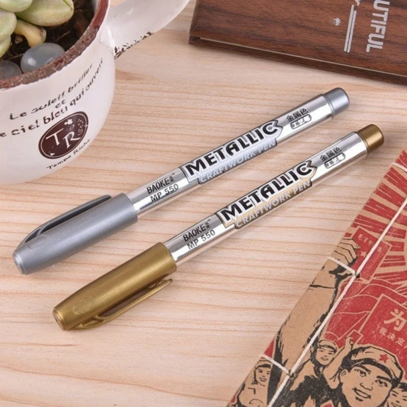 2Pcs Waterproof Permanent Metal Color Ink Pen Photo Album DIY Invitation Card Metallic Marker Pen