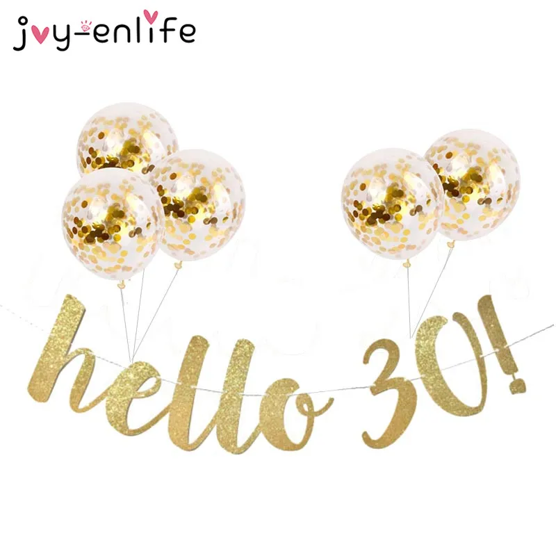 JOY-ENLIFE 1set Gold Glitter Hello 30 40 50 60! Celebration Birthday Party Banner Garland Hen Party Bachelorette Party Supplies